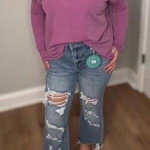 Blakely Distressed Blue Cropped Denim